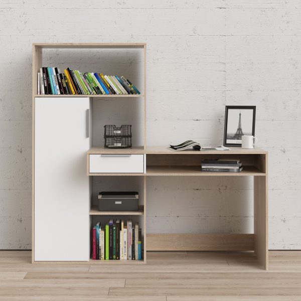 Function Plus Desk Multi Functional Desk with Drawer and 1 Door in White and Oak | Bed Sava