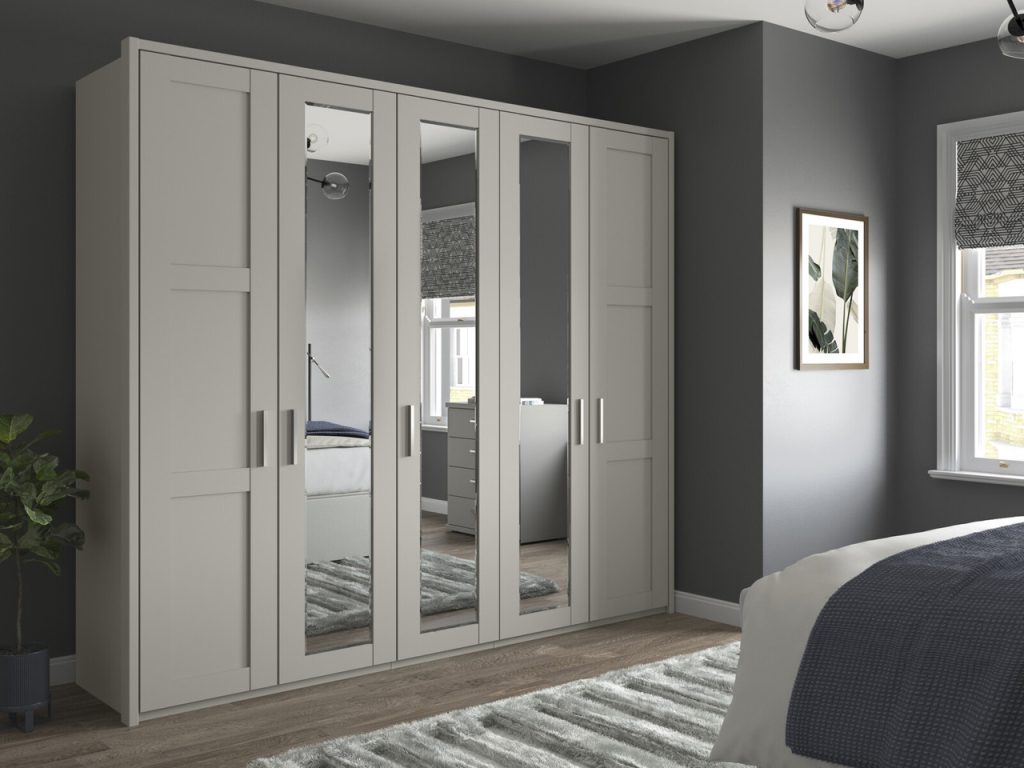 Alster 5 Door Hinged Mirrored Wardrobe