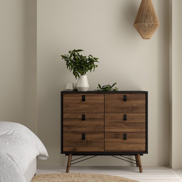 Ry Double Chest of Drawers 6 Drawers in Matt Black Walnut | Bed Sava