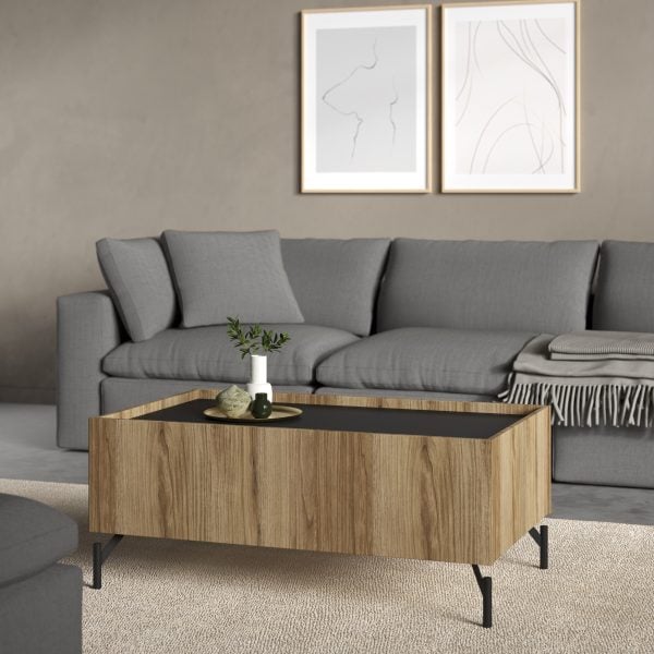 Kendall Coffee table with 2 Drawers Oak and Black | Bed Sava