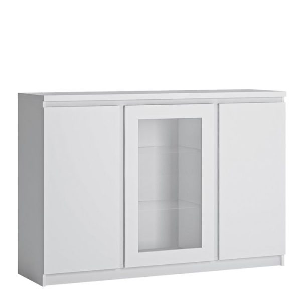 Fribo 3 Door Sideboard Glazed Centre in White | Bed Sava