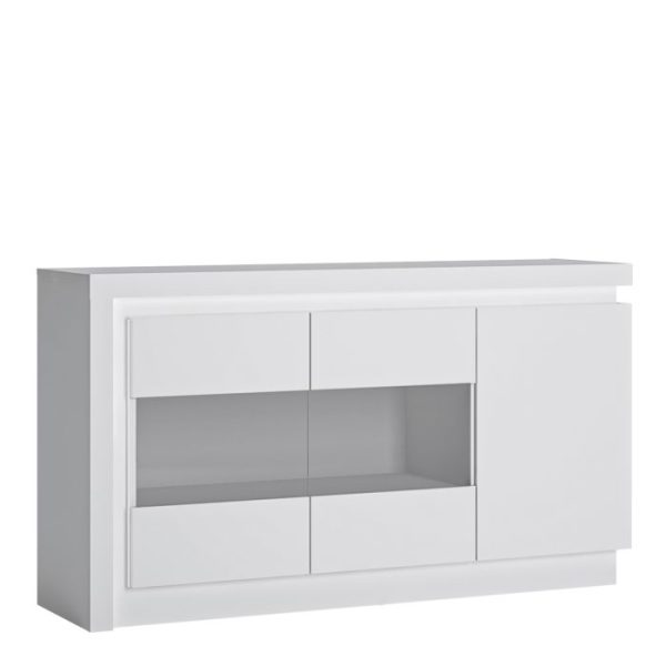 Lyon 3 Door Glazed Sideboard including LED lighting in White and High Gloss | Bed Sava