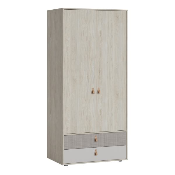 Denim 2 Door 2 Drawer Wardrobe in Light Walnut Grey Fabric Effect and Cashmere | Bed Sava