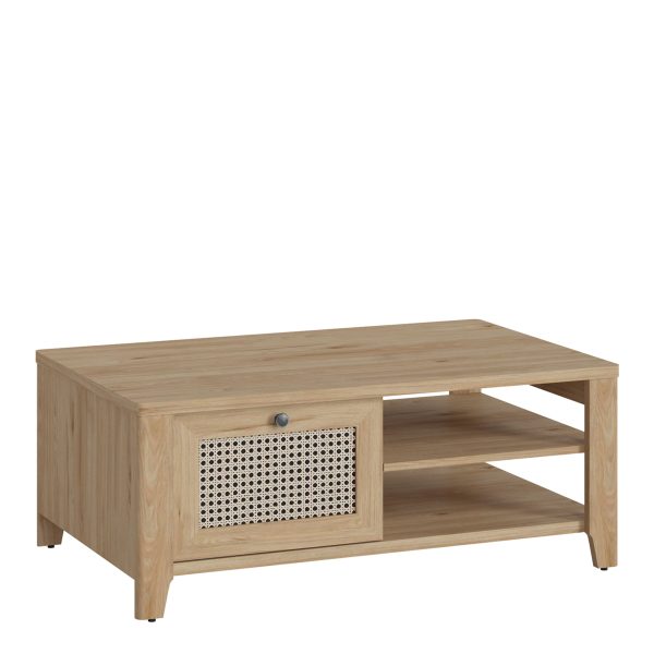Cestino Coffee Table with 1 Drawer in Jackson Hickory Oak and Rattan Effect | Bed Sava