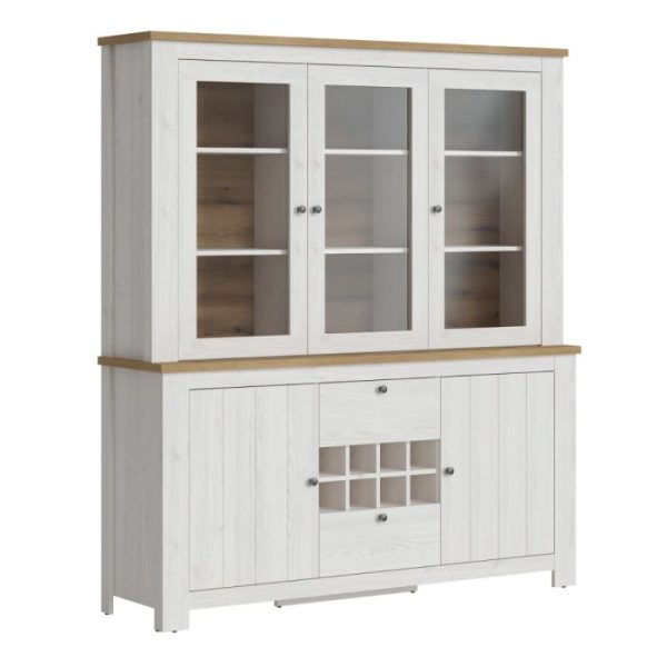 Celesto 2 Door 2 Drawer Sideboard with 3 Door Display top Unit inc 6xÃ Lights in White and Oak | Bed Sava