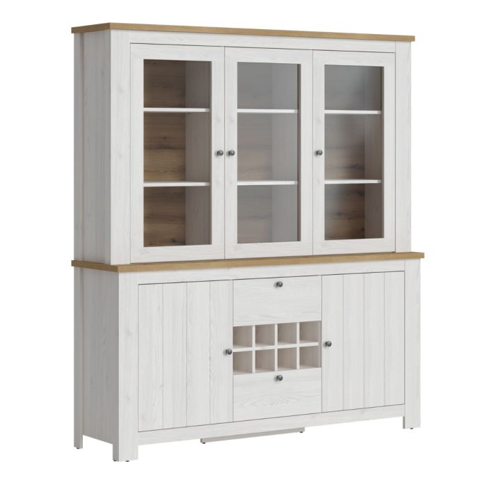 Celesto 2 Door 2 Drawer Sideboard with 3 Door Display top Unit inc. 6xÃ Lights in White and Oak