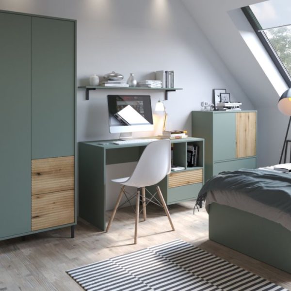 Darwin Desk 2 Drawer in GreenOak | Bed Sava