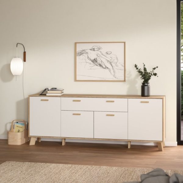 Ikast Sideboard 4 Doors + 1 Drawer in Jackson Hickory and White | Bed Sava