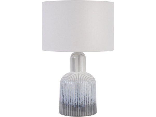 Grey Porcelain Lamp with Ribbed Detailing and White Shade Small | Bed Sava