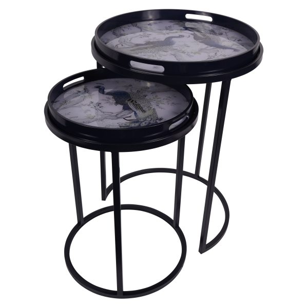 Laura Ashley Belvedere Peacock Set Of 2 Side Tray Tables | Bed Sava