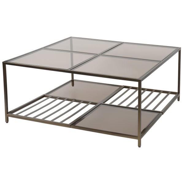 Westley Coffee Table in Dark Gold with Brown Tinted Glass | Bed Sava