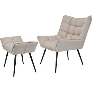 Chrishall Occasional Chair with Footstool in Oatmeal Fabric | Bed Sava