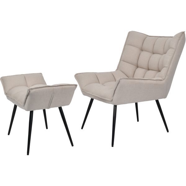 Chrishall Occasional Chair with Footstool in Oatmeal Fabric | Bed Sava