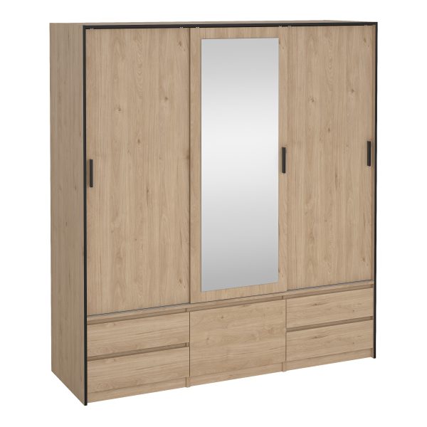 Line Wardrobe with 2 Sliding Doors 1 Sliding Door with Mirror in Jackson Hickory Oak | Bed Sava
