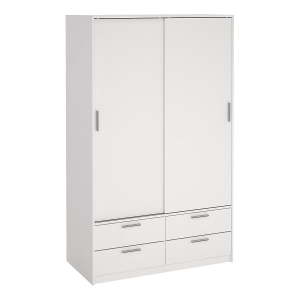 Line Wardrobe with 2 Sliding Doors and 4 Drawers White | Bed Sava