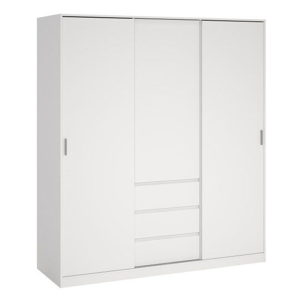 Naia Wardrobe with 2 Sliding Doors + 1 Door + 3 Drawers in White | Bed Sava