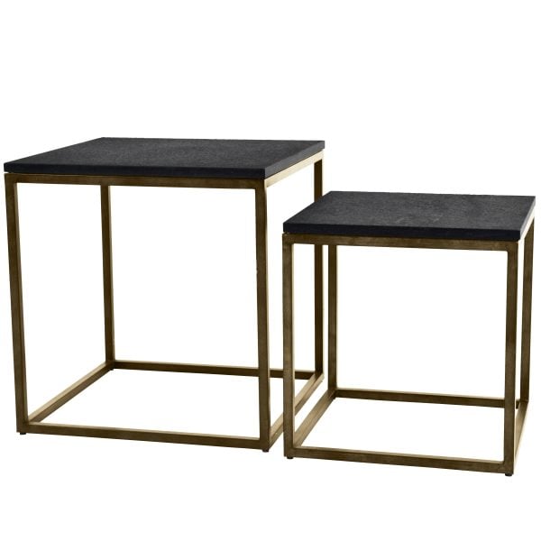 Kirkstone Iron Set of 2 Side Tables in Aged Champagne Finish with Galaxy Slate | Bed Sava