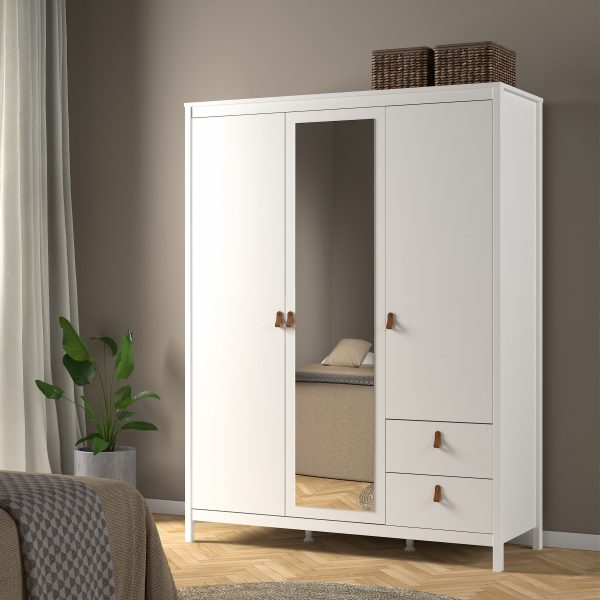 Barcelona Wardrobe with 2 Doors 1 Mirror Door 2 Drawers in White | Bed Sava