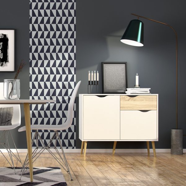 Oslo Sideboard Small 1 Drawer 2 Doors in White and Oak | Bed Sava
