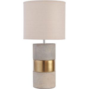 Concrete and Gold Table Lamp with Natural Shade E27 60W | Bed Sava