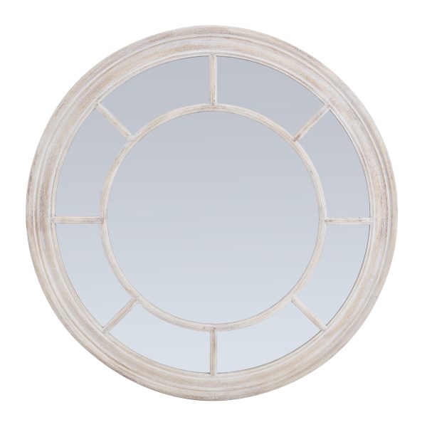 Washed Wood Framed Round Mirror | Bed Sava