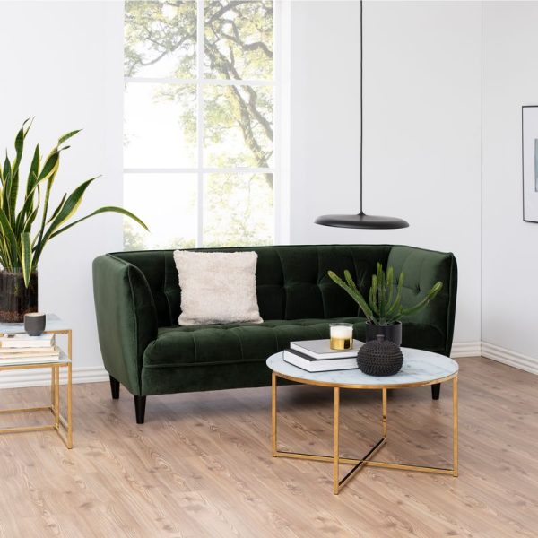 Alisma Round Coffee Table with White Marble Effect Glass Top  Gold Legs | Bed Sava