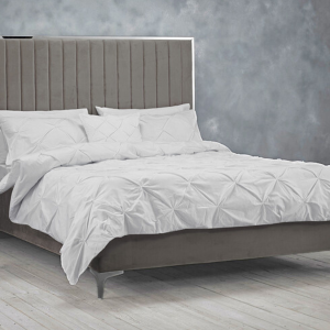 Berkeley Bed Frame Soft Mink Grey Plush Velvet with Headboard | Bed Sava