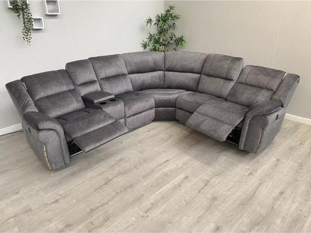 Berlin Electric Recliner Sofa Corner Grey Micro Fabric