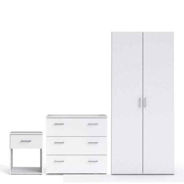 Space Package  Bedside 1 Drawer + Chest of 3 Drawers + Wardrobe with 2 Doors in White | Bed Sava