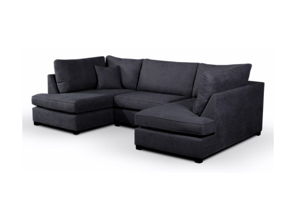 Carnaby Small U Shape Sofa with Footstool Black | Bed Sava
