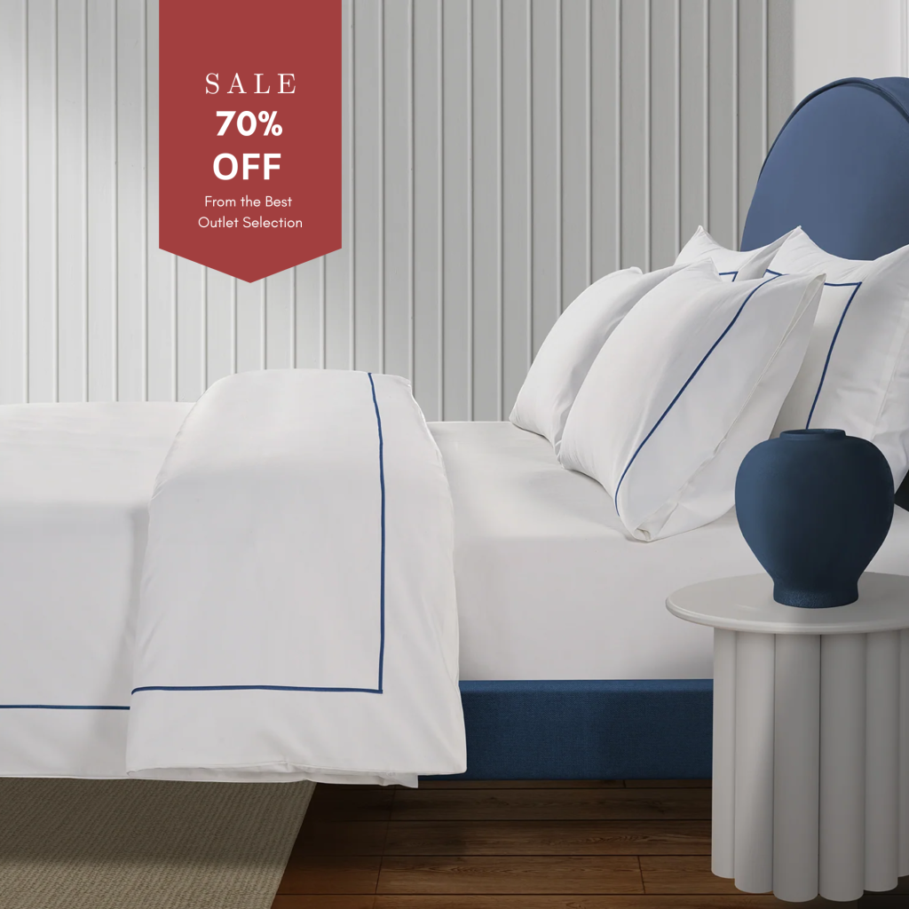 800 Thread Count Egyptian Cotton Cedarhurst Lux Buttery Smooth Duvet Cover - Navy (OS), Double / Brilliant White with Navy