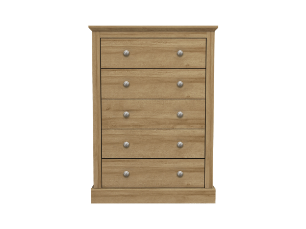 Devonshire Five Drawer Chest Oak | Bed Sava