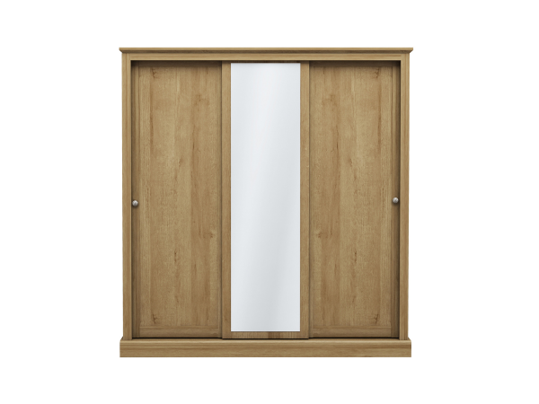 Devonshire Sliding Three Door Wardrobe Oak with Mirror | Bed Sava