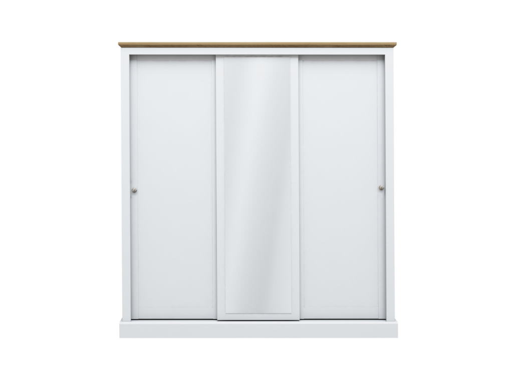 Devonshire Sliding Three Door Wardrobe White with Mirror