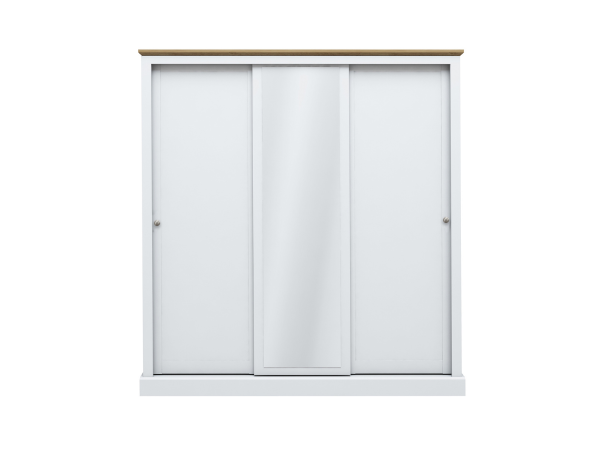 Devonshire Sliding Three Door Wardrobe White with Mirror | Bed Sava