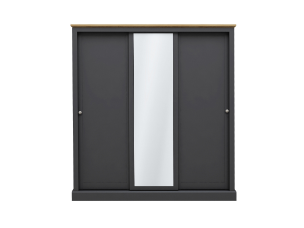 Devonshire Sliding Three Door Wardrobe Charcoal with Mirror | Bed Sava