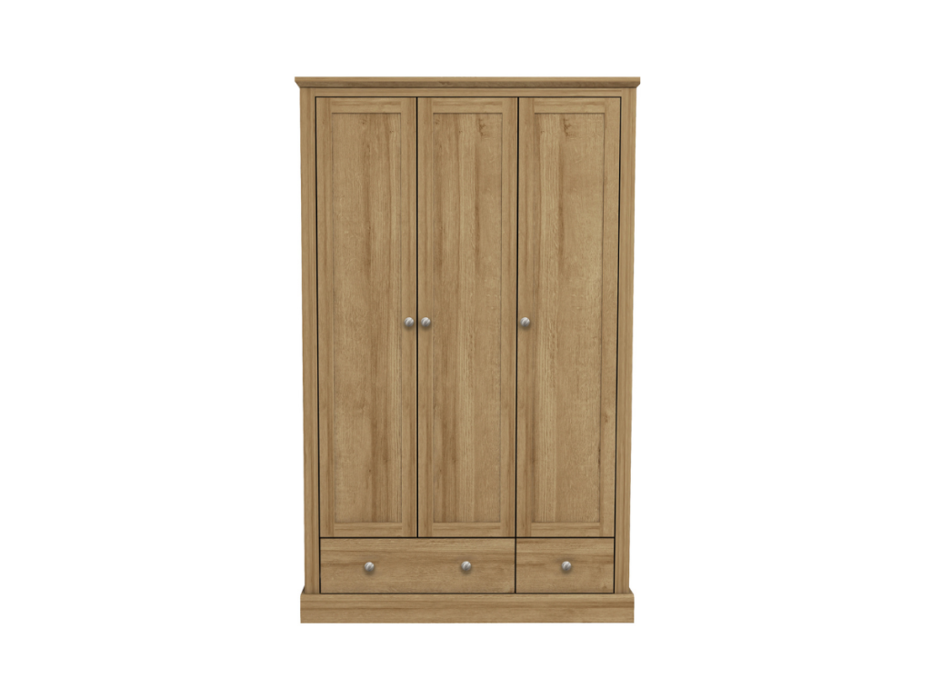 Devonshire Three Door Wardrobe with Two Drawer Oak