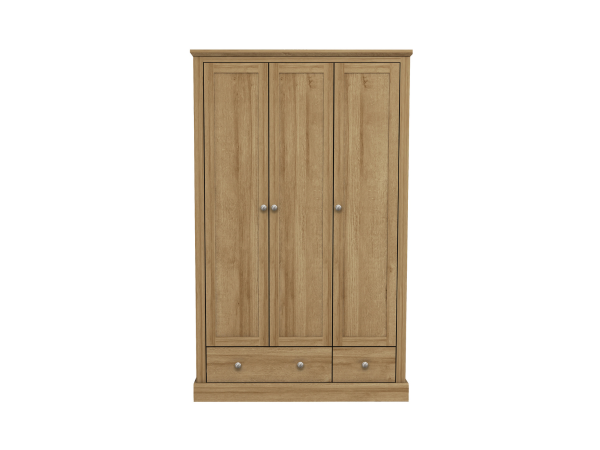 Devonshire Three Door Wardrobe with Two Drawer Oak | Bed Sava