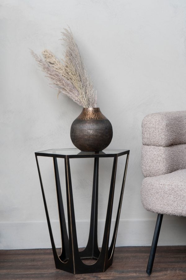 Catalan Bronze Gilded Side Table with Glass Top | Bed Sava