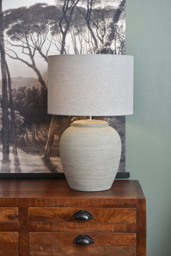 Baslow Etched Grey Ceramic Lamp with Shade - E27 60W