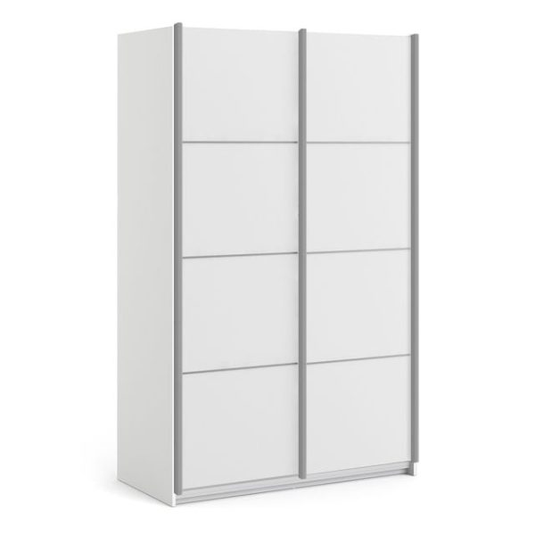Verona Sliding Wardrobe 120cm in White with White Doors with 2 Shelves | Bed Sava