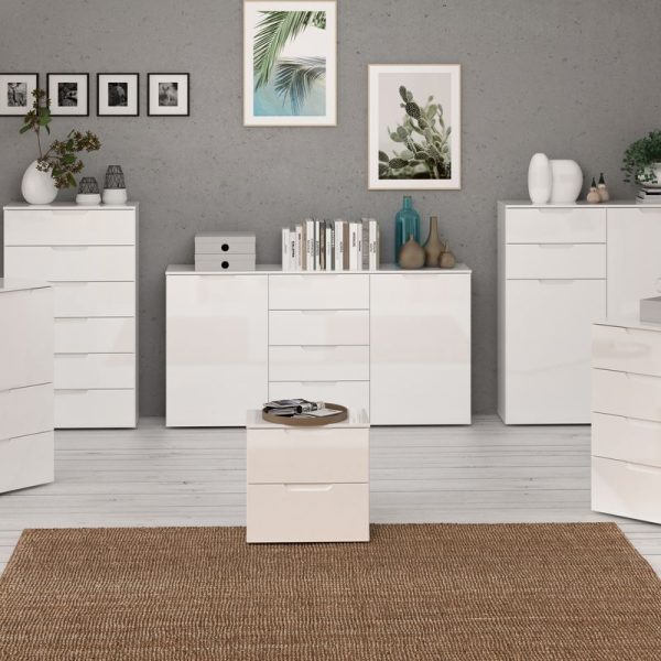 Sienna Wide Chest of 4 Drawers and 2 Doors in WhiteWhite High Gloss | Bed Sava