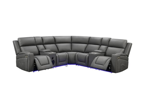 Foster Electric Recliner Corner Sofa Aire Leather with USB Port and Cup Holders | Bed Sava