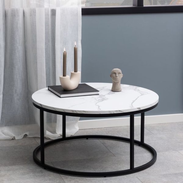 Spiro Coffee Table with Marble Melamine Top  Black Legs | Bed Sava