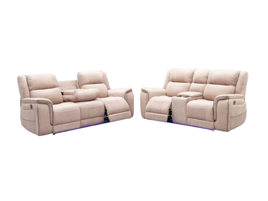 Hanna 3+2 Sofa Set Electric Recliner Cream Micro Fabric