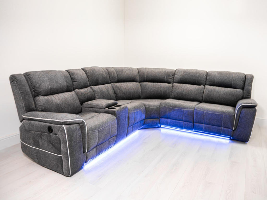 Hannan Electric Recliner Corner Sofa Grey Micro Fabric