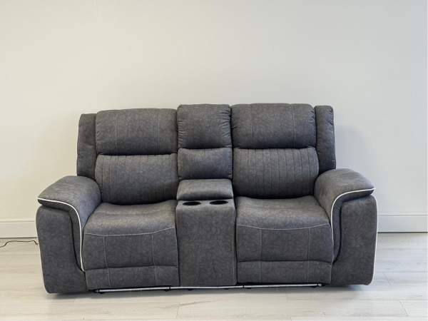 Hannan 2 Seater Electric Recliner Sofa in Grey Micro Fabric | Bed Sava