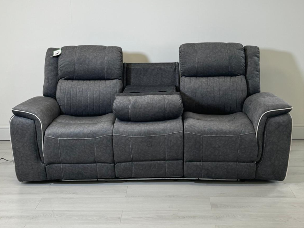 Hannan 3 Seater Electric Recliner Sofa in Grey Micro Fabric