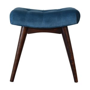 Mini Teal Velvet Curved Bench | Bed Sava