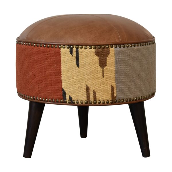 Durrie  Leather Mixed Footstool | Bed Sava